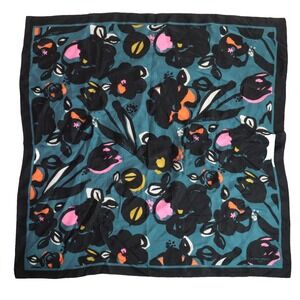 Galeries Lafayette Scarf Floral Print French Chic Teal Women OS
